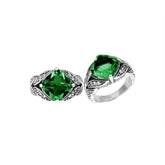 Elegant Sterling Silver Balinese Design Ring With Green Quartz And Cubic Zirconia Stones